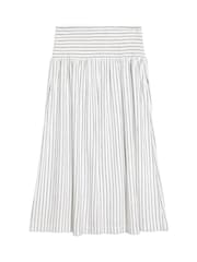 Albaray Stripe Linen Shirred Waist White Skirt - Imagen 5 de 5