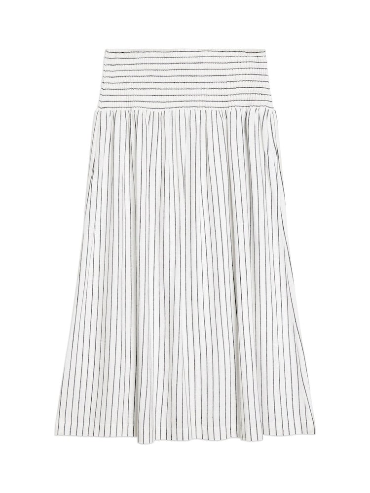 Albaray Stripe Linen Shirred Waist White Skirt - Imagen 5 de 5