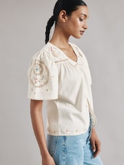 Albaray Cream Embroidered Tie Top - Image 4 of 5