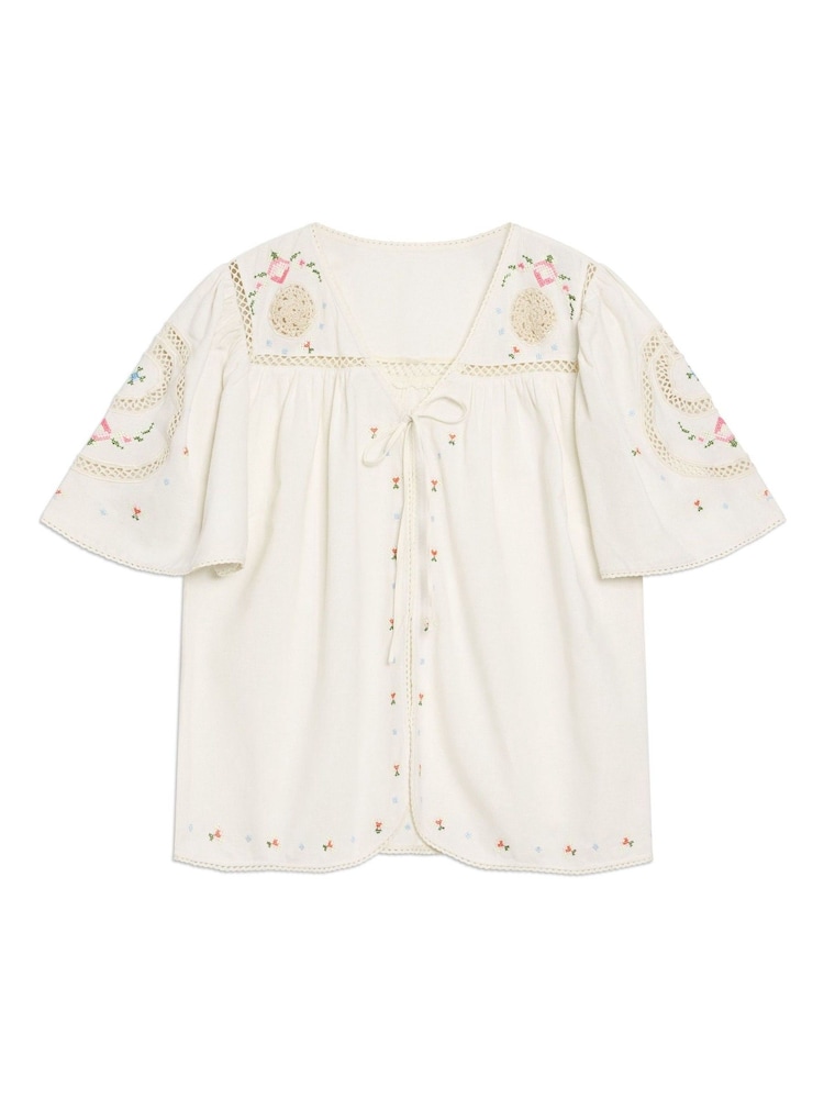 Albaray Cream Embroidered Tie Top - Image 5 of 5 Albaray Cream Embroidered Tie Top - Image 5 of 5