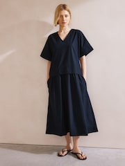 Albaray Black Drop Waist V-Neck 100% Cotton Dress - Image 1 of 5