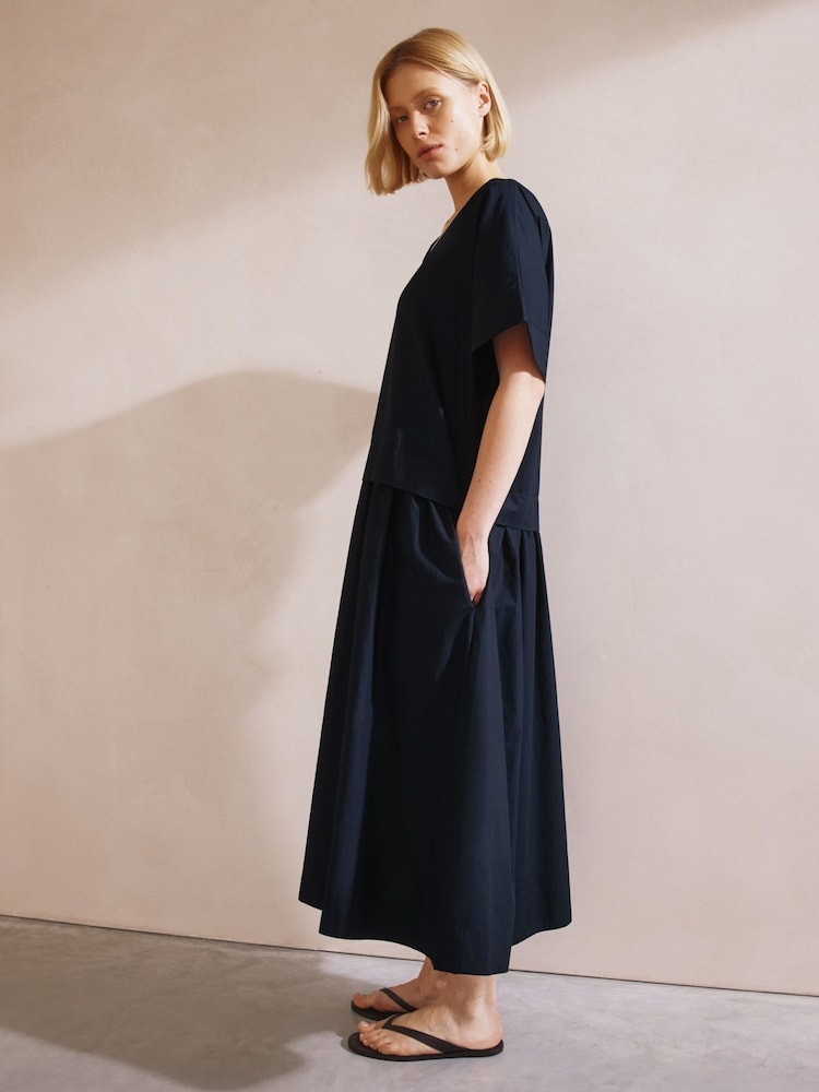 Albaray Black Drop Waist V-Neck 100% Cotton Dress - Image 2 of 5