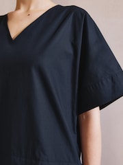 Albaray Black Drop Waist V-Neck 100% Cotton Dress - Image 3 of 5