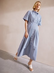 Albaray Blue Ticking Stripe Pleat Dress - Image 1 of 4