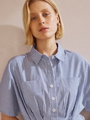 Albaray Blue Ticking Stripe Pleat Dress - Image 3 of 4