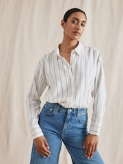 Albaray Wide Stripe Linen White Shirt - Image 4 of 6
