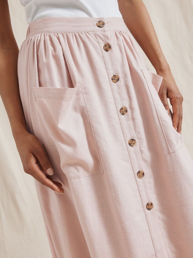 Albaray Pink Linen Button Midi Skirt - Image 3 of 5