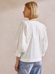 Albaray Cream 100% Cotton Pintuck Sleeve Top - Image 2 of 7