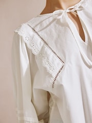 Albaray Cream 100% Cotton Pintuck Sleeve Top - Image 3 of 7