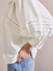 Albaray Cream 100% Cotton Pintuck Sleeve Top - Image 5 of 7