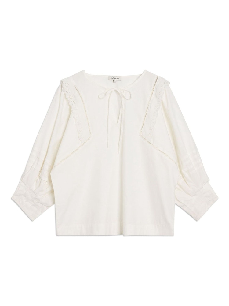Albaray Cream 100% Cotton Pintuck Sleeve Top - Image 7 of 7