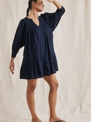Albaray Blue Pintuck Short 100% Cotton Dress - Image 1 of 5