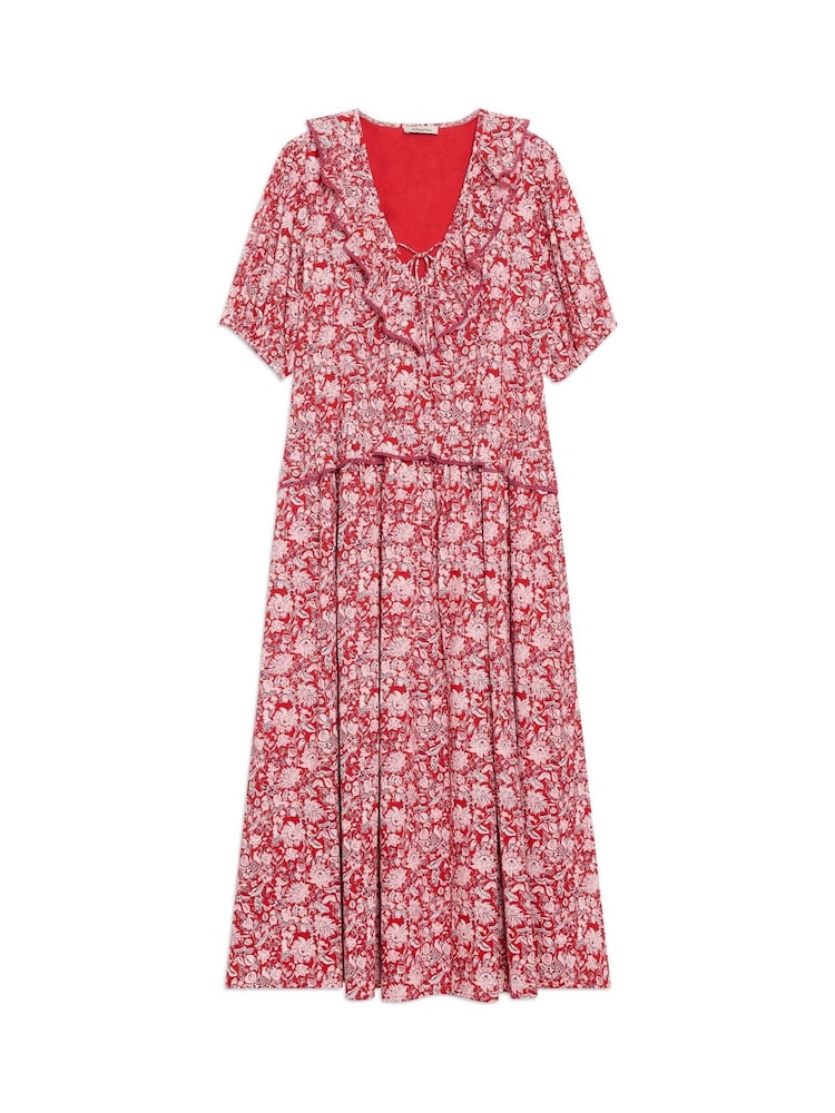 Albaray Red Woodblock Frill Midi Dress - Image 5 of 5 Albaray Red Woodblock Frill Midi Dress - Image 5 of 5