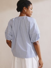 Albaray Blue Ticking Stripe Notch Neck Top - Image 2 of 5