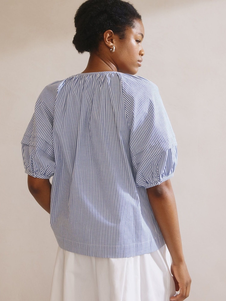 Albaray Blue Ticking Stripe Notch Neck Top - Image 2 of 5
