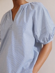 Albaray Blue Ticking Stripe Notch Neck Top - Image 4 of 5