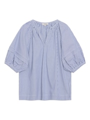Albaray Blue Ticking Stripe Notch Neck Top - Image 5 of 5