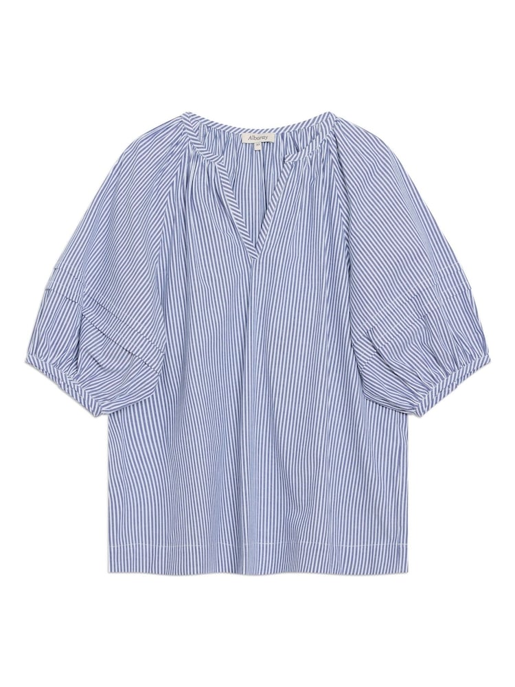 Albaray Blue Ticking Stripe Notch Neck Top - Image 5 of 5