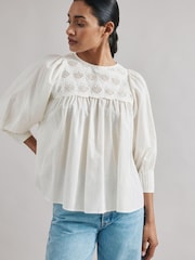 Albaray Cream Embroidered 100% Cotton Yoke Top - Image 1 of 4