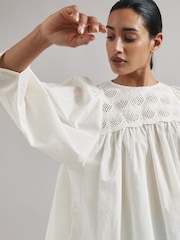 Albaray Cream Embroidered 100% Cotton Yoke Top - Image 2 of 4