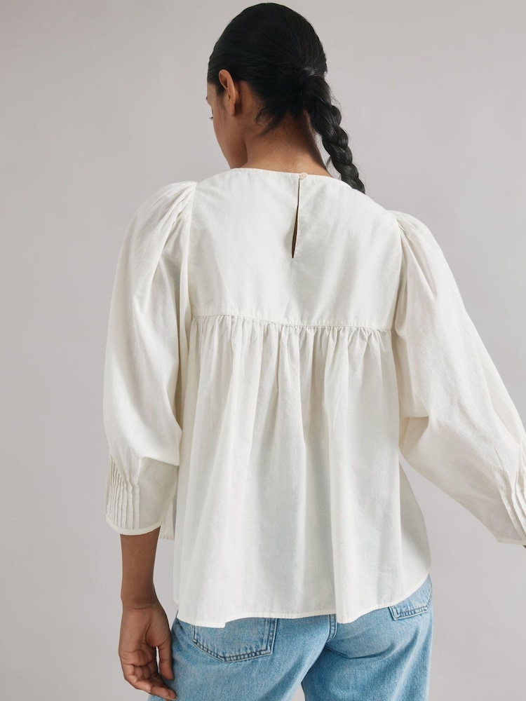 Albaray Cream Embroidered 100% Cotton Yoke Top - Image 4 of 4