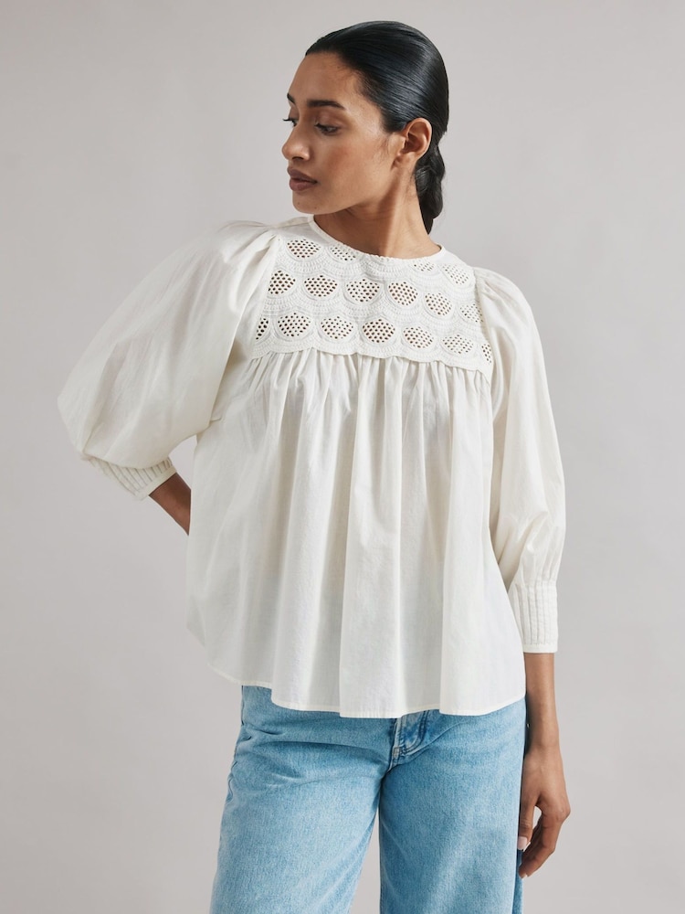 Albaray Cream Embroidered 100% Cotton Yoke Top - Image 4 of 4 Albaray Cream Embroidered 100% Cotton Yoke Top - Image 4 of 4