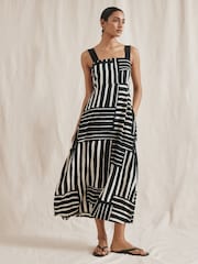 Albaray Patchwork Stripe Wide Strap Black Sundress - Image 1 of 6