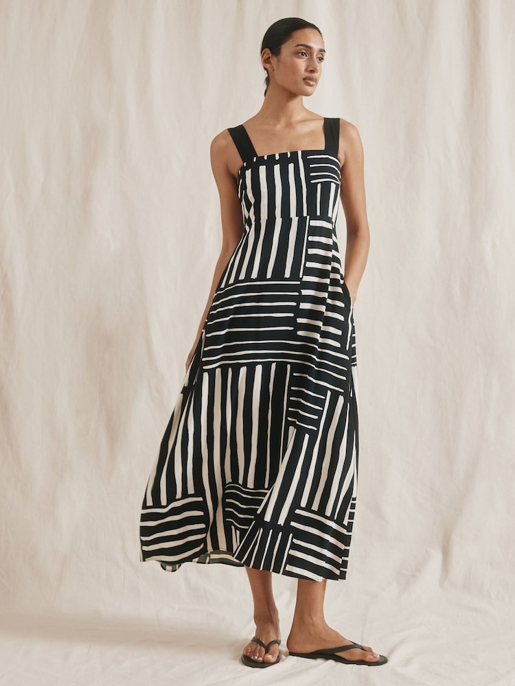 Albaray Patchwork Stripe Wide Strap Black Sundress - Image 1 of 6