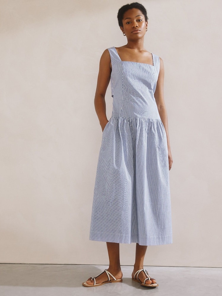 Albaray Blue Ticking Stripe Sun Dress - Image 1 of 4