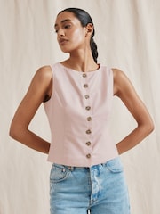 Albaray Pink Linen Button Through Top - Image 1 of 5