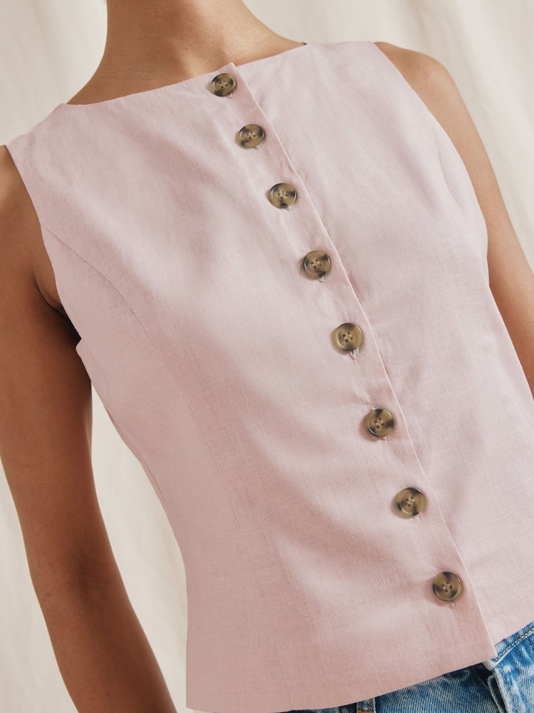 Albaray Pink Linen Button Through Top - Image 3 of 5