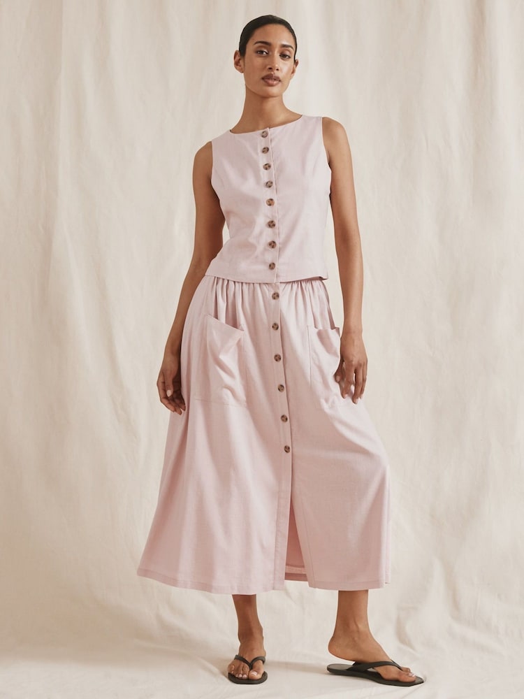Albaray Pink Linen Button Through Top - Image 4 of 5