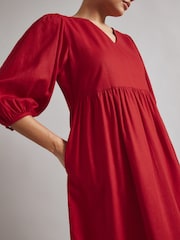 Albaray Red Linen Short V-Neck Dress - Image 3 of 5