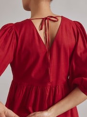 Albaray Red Linen Short V-Neck Dress - Image 4 of 5
