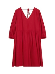 Albaray Red Linen Short V-Neck Dress - Image 5 of 5