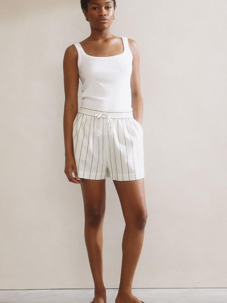 Albaray Wide Stripe Linen White Shorts - Image 1 of 6