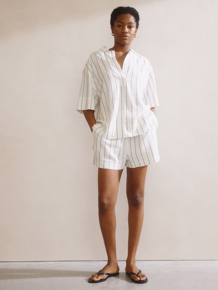 Albaray Wide Stripe Linen White Shorts - Image 3 of 6