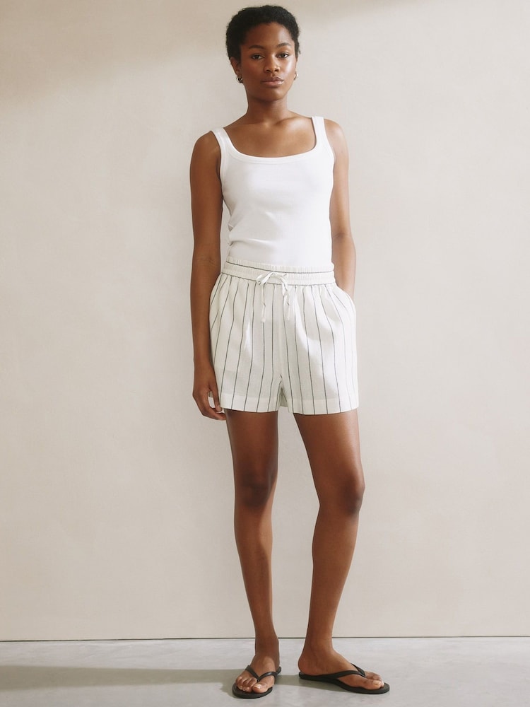 Albaray Wide Stripe Linen White Shorts - Image 4 of 6