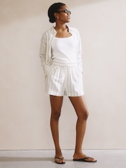Albaray Wide Stripe Linen White Shorts - Image 5 of 6
