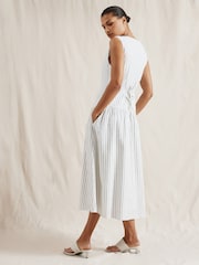 Albaray Stripe Linen Waistcoat Midi White Dress - Image 2 of 6