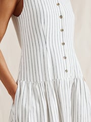 Albaray Stripe Linen Waistcoat Midi White Dress - Image 3 of 6