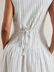 Albaray Stripe Linen Waistcoat Midi White Dress - Image 4 of 6