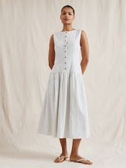 Albaray Stripe Linen Waistcoat Midi White Dress - Image 5 of 6