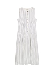 Albaray Stripe Linen Waistcoat Midi White Dress - Image 6 of 6