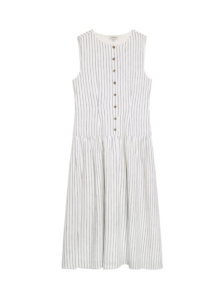 Albaray Stripe Linen Waistcoat Midi White Dress - Image 6 of 6