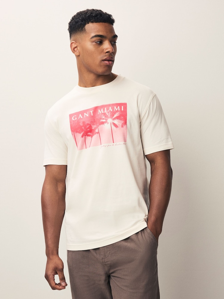 GANT Cream Light Relaxed Fit Miami Graphic T-Shirt - Image 1 of 5