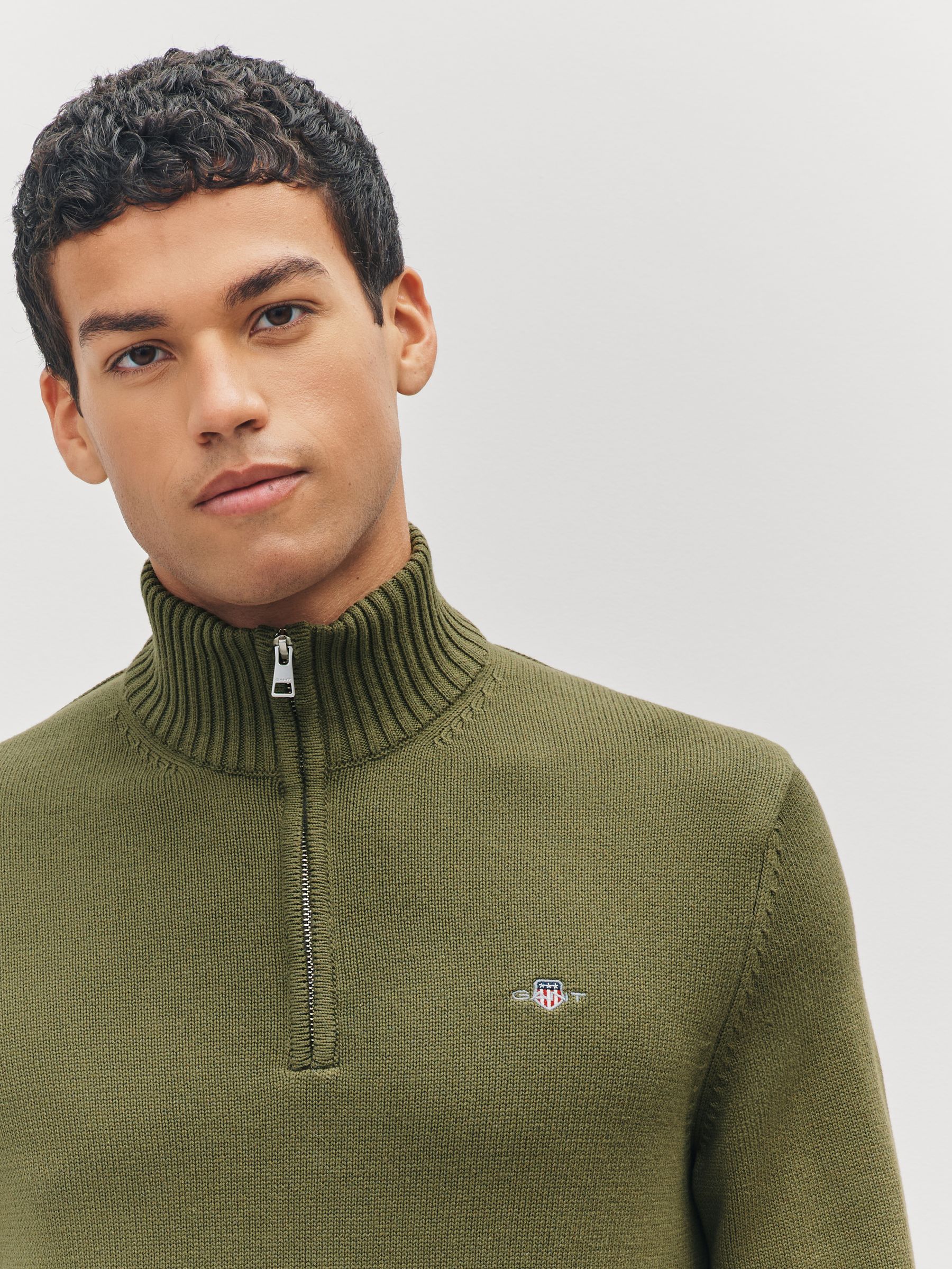 Buy GANT Mid Green Casual Cotton Quarter Zip Jumper from Next