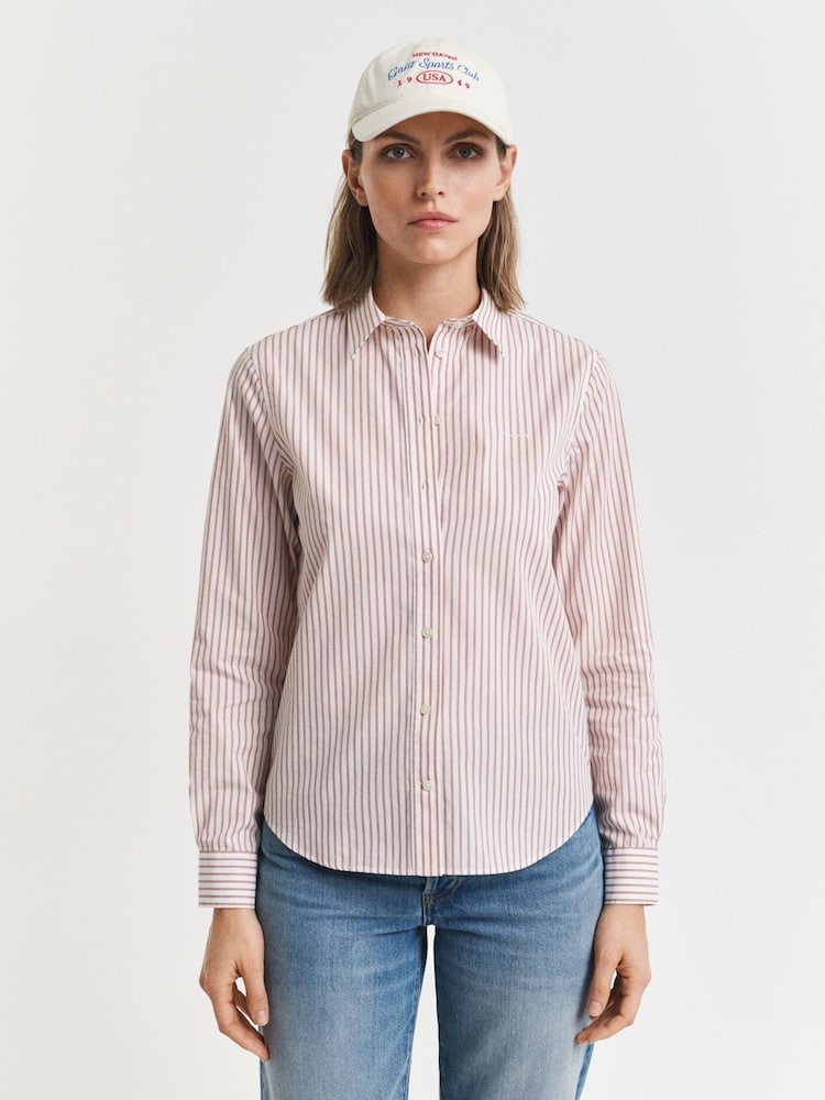 GANT Pink Regular Fit 100% Cotton Classic Poplin Striped Shirt - Image 1 of 4 GANT Pink Regular Fit 100% Cotton Classic Poplin Striped Shirt - Image 1 of 4