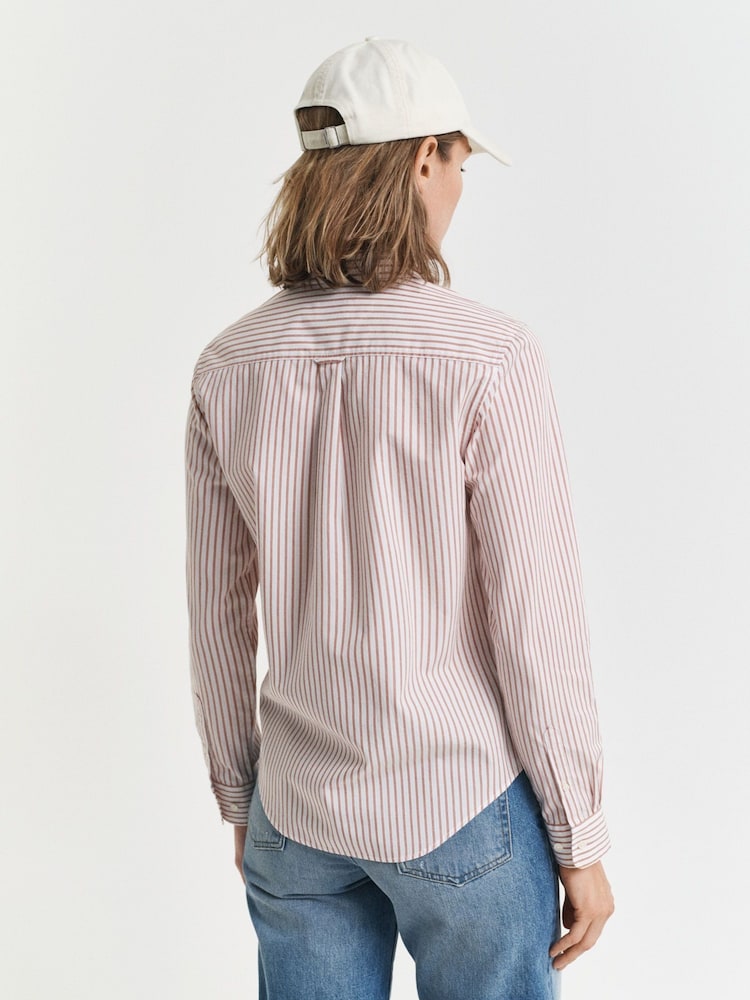 GANT Pink Regular Fit 100% Cotton Classic Poplin Striped Shirt - Image 2 of 4 GANT Pink Regular Fit 100% Cotton Classic Poplin Striped Shirt - Image 2 of 4