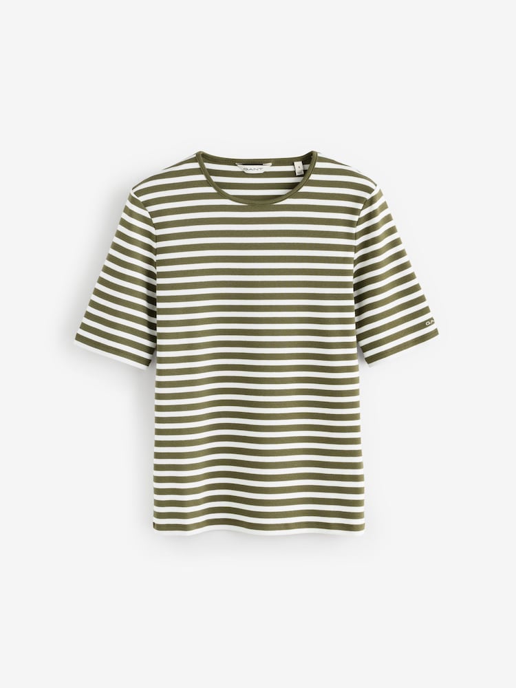 GANT Green Striped Rib T-Shirt - Image 1 of 1